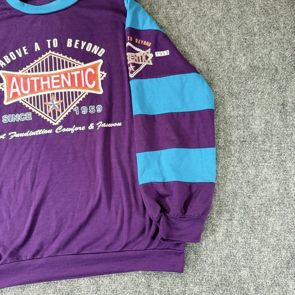 Authentic Sweatshirt Mens Small Purple Blue‎ Striped Crewneck Graphic Pullover